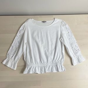 Saint Tropez West Linen Blend Embroidered Sleeve Top